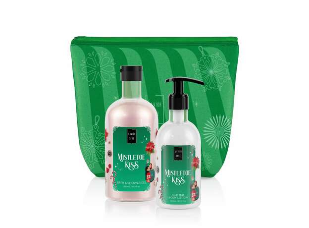 LAVISH CARE Mistletoe Kiss Christmas Set Bath & Shower Gel 500mL & Glitter Body Lotion 300mL