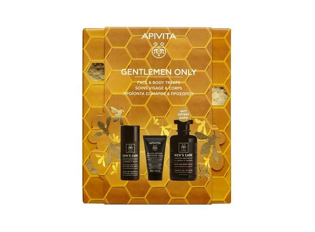 Apivita Gentlemen Only Promo Men's Care Face & Eye Cream 50ml, Men's Care Black Detox Cleansing Jelly Gel 50ml & Δώρο Men's Care Hair & Body Wash  250ml, 1σετ