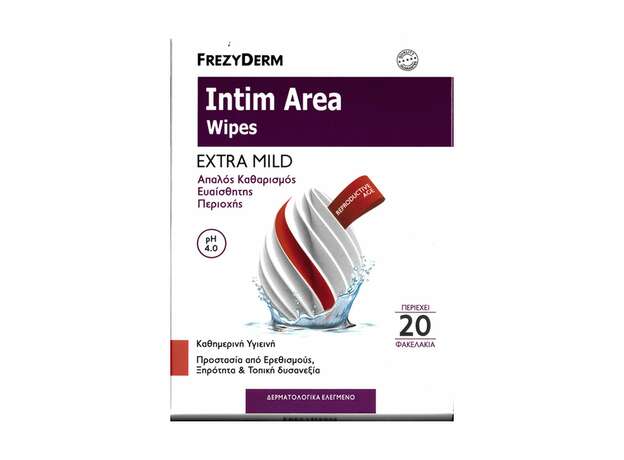 Frezyderm Intim Area Wipes pH4 Μαντηλάκια Καθαρισμού Ευαίσθητης Περιοχής, 20 τμχ