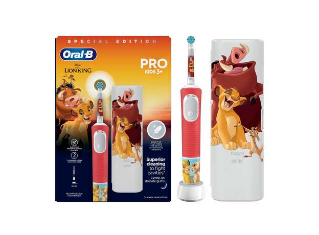 Oral-B Promo The Lion King Vitality Pro Kids Electric Toothbrush 3+ Years Άσπρο - Κόκκινο 1 Τεμάχιο & Θήκη Μεταφοράς 1 Τεμάχιο