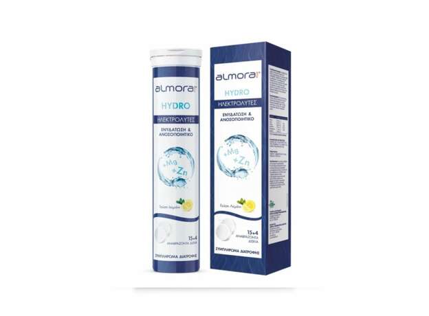 Almora Plus Hydro, Ηλεκτρολύτες με μαγνήσιο & ψευδάργυρο για ενυδάτωση οργανισμού & ενίσχυση ανοσοποιητικού. 20eff.tabs