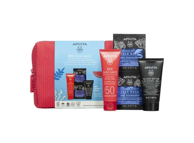 Apivita Set Bee Sun Safe Hydra Face Gel Cream SPF50+ 50ml + Black Cleansing Gel 50ml + Face Mask Sea Lavender 2x8ml