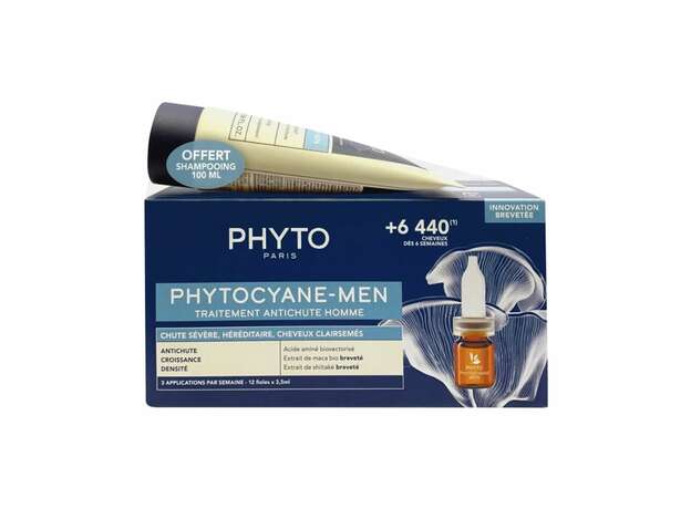 Phyto Phytocyane Promo Anti-Hair Loss Treatment for Men Αγωγή Τριχόπτωσης για Άνδρες, 12x3.5ml & Δώρο Αναζωογονητικό Σαμπουάν, 100ml, 1σετ