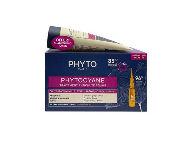 Phyto Phytocyane Promo Reactional Hair Loss Treatment for Women Αγωγή Αντιδραστικής Τριχόπτωσης για Γυναίκες, 12amps x 5ml & Δώρο Αναζωογονητικό Σαμπουάν, 100ml, 1σετ