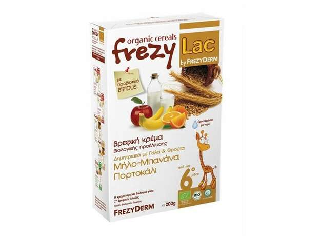 Frezylac Organic Cereals Δημητριακά με Γάλα & Φρούτα Μήλο Μπανάνα Πορτοκάλι 200g