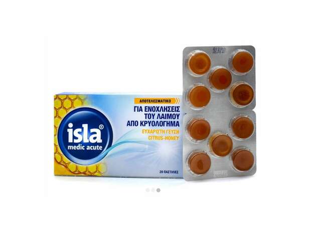 Isla Med Acute Throat Pastilles For Colds And Sore Throats (Citrus & Honey) 20τεμ