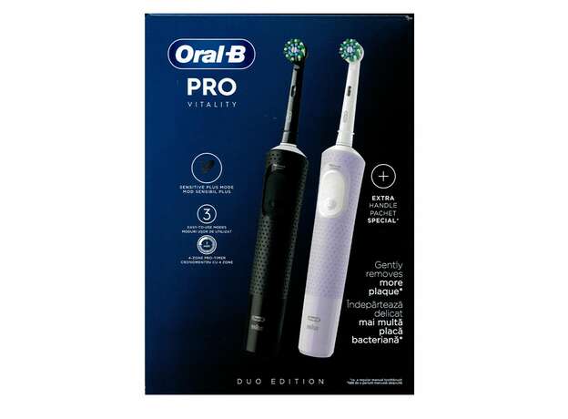 Oral-B Vitality Pro Black & Pink Duo Ηλεκτρικές Οδοντόβουρτσες Μαύρo & Μωβ, 2τεμ