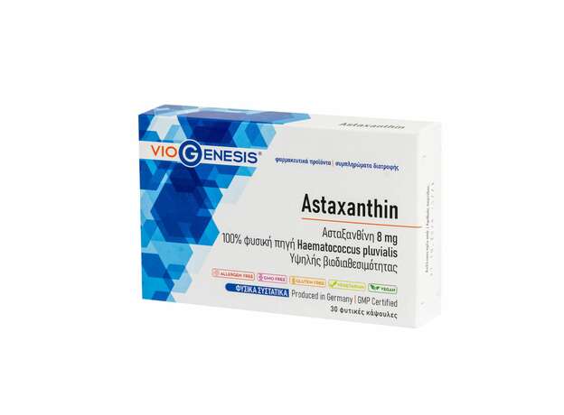 VioGenesis Astaxanthin 8 mg Συμπλήρωμα διατροφής με ελαιορητίνη πλούσια σε ασταξανθίνη από φύκη Haematococcus pluvialis 30caps