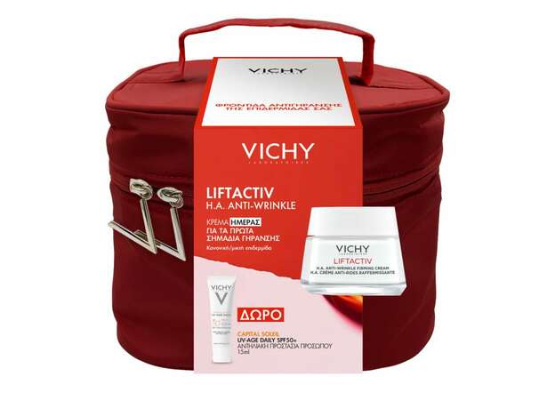 Vichy Promo Liftactiv H.A. Anti-Wrinkle – Κρέμα Ημέρας Για Τα Πρώτα Σημάδια Γήρανσης 50ml & ΔΩΡΟ Capital Soleil Αντηλιακή Προστασία Προσώπου Spf50+ 15ml & Νεσεσέρ