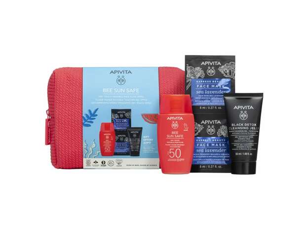 Apivita Set Bee Sun Safe Hydra Sensitive Soothing Face Cream SPF50+ 50ml + Black Cleansing Gel 50ml + Face Mask Sea Lave 2x8ml