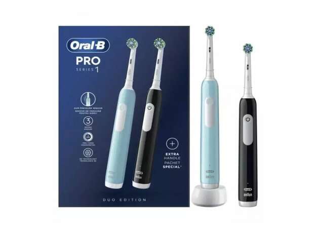 Oral-B Pro Series 1 Duo Electric Toothbrush Ηλεκτρικές Οδοντόβουρτσες Μπλε & Μαύρη, 2τεμ