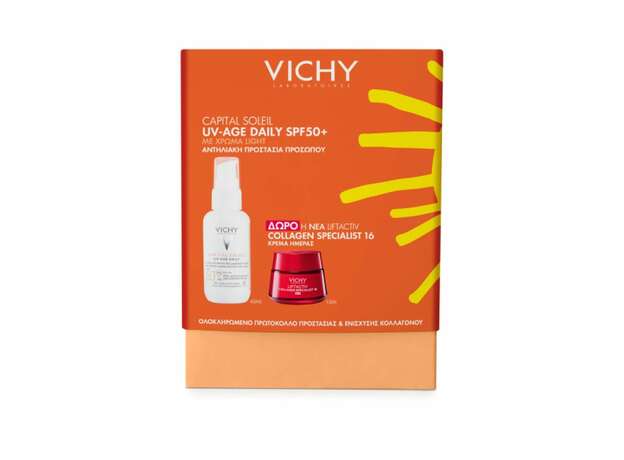 Vichy Promo Capital Soleil UV- Age Daily SPF50+ Αντηλιακό Προσώπου με Χρώμα, 40ml & Δώρο Liftactiv Collagen Specialist 16 Κρέμα Ημέρας, 15ml, 1σετ