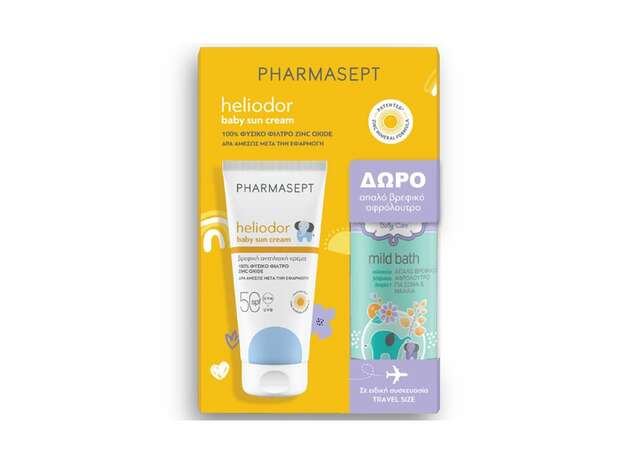 Pharmasept Heliodor Promo με Baby Sun Cream SPF 50 Βρεφική Αντηλιακή Κρέμα, 100ml & Mild Bath Απαλό Βρεφικό Αφρόλουτρο για Σώμα & Μαλλιά, 100ml, 1σετ