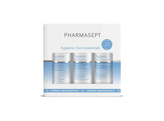 Pharmasept Hygienic Mini Essentials Σετ Περιποίησης με Hygienic Daily Shampoo Σαμπουάν, 100ml, Hygienic Shower Αφρόλουτρο, 100ml & Hygienic Ultra Hydra Lotion Λοσιόν Σώματος, 80ml, 1σετ