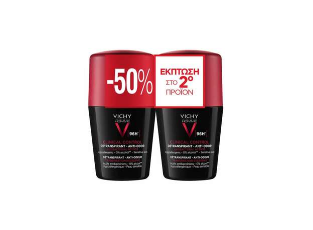 Vichy Deodorant 96h – Αποσμητικό Roll-On για Άνδρες 2x50ml