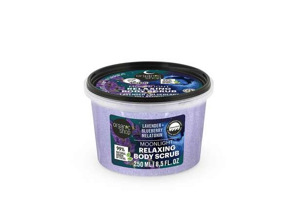 Organic Shop Dreamy Night Χαλαρωτικό Scrub Σώματος Moonlight με Λεβάντα, Blueberry & Μελατονίνη για Απαλή Απολέπιση & Αναζωογόνηση, 250ml