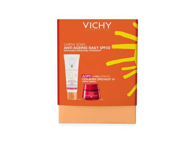 Vichy Promo Capital Soleil Anti-Ageing 3-in-1 SPF50 Αντηλιακή Κρέμα Προσώπου, 50ml & Δώρο Liftactiv Collagen Specialist 16 Κρέμα Ημέρας, 15ml, 1σετ