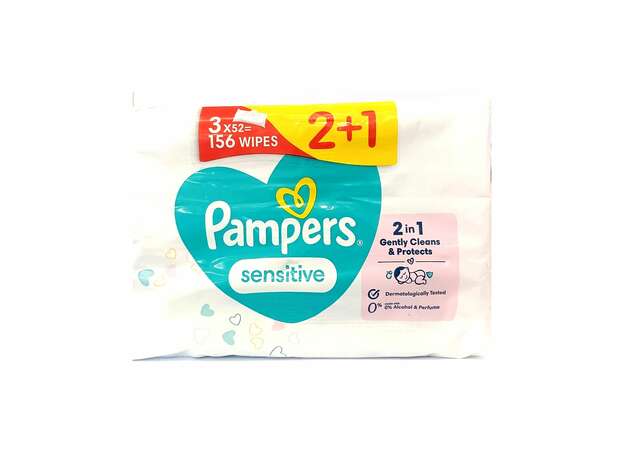 Pampers Sensitive Μωρομάντηλα (2+1) 3x52τμχ