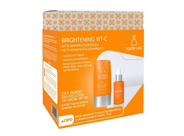 Youth Lab. Promo Brightening Vit-C Σετ με Αντιρυτιδική Κρέμα Ημέρας με SPF 50, 40ml & Δώρο Brightening Vit-C Ορός 15ml, 1σετ