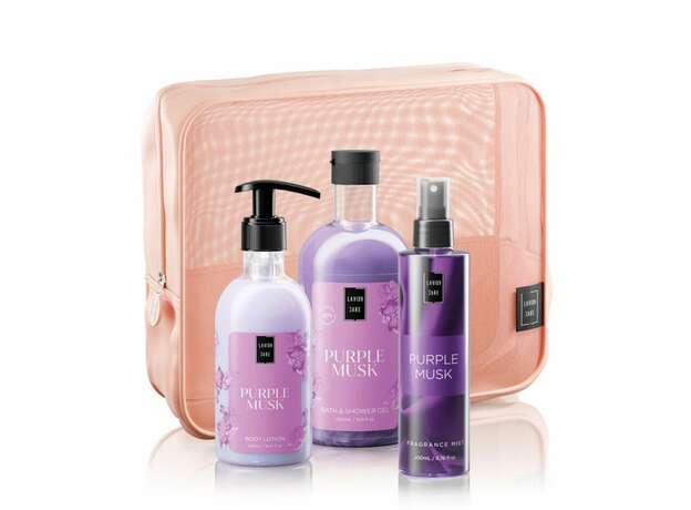 Lavish Care Purple Musk - Body Care Bag Set Σετ περιποίησης σώματος με νεσεσέρ