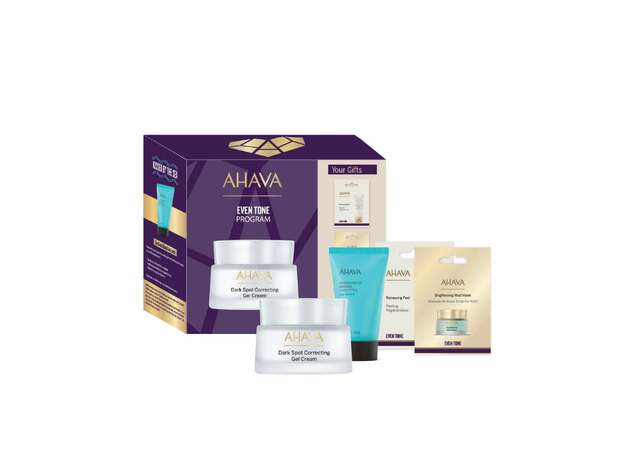 AHAVA Even Tone Program, Dark Spot Correcting Gel Cream 50ml & Renewing Peel 8ml & Brightening Mud Mask 6ml & Sea-Kissed Mineral Body Lotion 40ml
