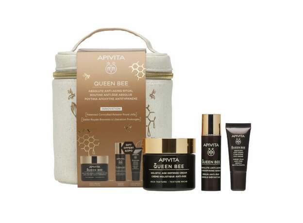 Apivita Promo Queen Bee Αντιγηραντική Κρέμα Ελαφριάς Υφής, 50ml & Δώρο Serum Αντιγηραντικός Ορός Προσώπου, 10ml, Κρέμα Ματιών, 5ml & Νεσεσέρ, 1τεμ, 1σετ