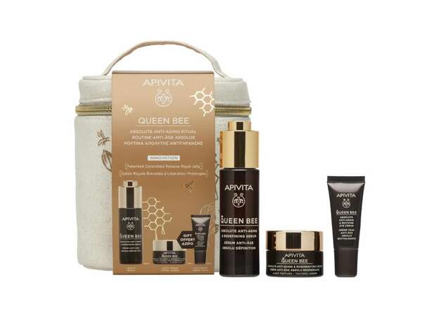 Apivita Promo Queen Bee  Αντιγηραντικός Ορός Προσώπου, 30ml & Δώρο Αντιγηραντική Κρέμα Ελαφριάς Υφής, 15ml, Κρέμα Ματιών, 5ml & Νεσεσέρ, 1τεμ, 1σετ