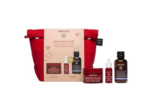 Apivita Promo Beevine Elixir με Beevine Elixir Κρέμα Προσώπου Ελαφριάς Υφής για Σύσφιξη & κατά των Ρυτίδων, 50ml & Δώρο Beevine Elixir Serum 10ml, Αφρό Καθαρισμού, 75ml & Nεσεσέρ, 1τεμ, 1σετ