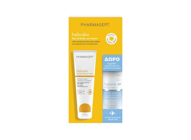 Pharmasept Heliodor Promo με Heliodor Face Sun Cream SPF 50 Αντηλιακή Κρέμα Προσώπου, 150ml & Hygienic Shower Cream Κρεμώδες Αφρόλουτρο, 100ml, 1σετ