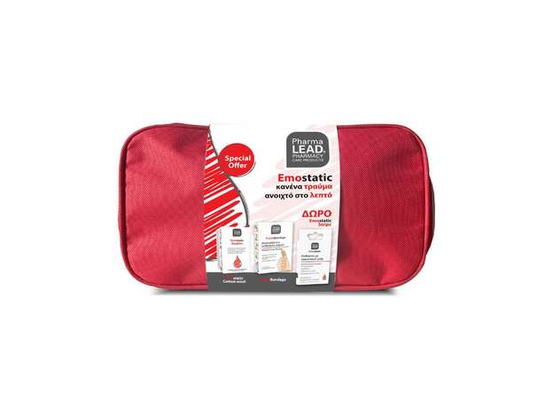 Pharmalead Emostatic Triple First Aid Kit Περιποίησης Τραυμάτων με Emostatic Βαμβάκι, 2g, FoamBandage Αυτοκόλλητος Επίδεσμος Αφρού, 1τεμ & Δώρο Emostatic Επιθέματα με Αιμοστατική Γάζα, 1σετ & Νεσεσέρ, 1τεμ, 1σετ