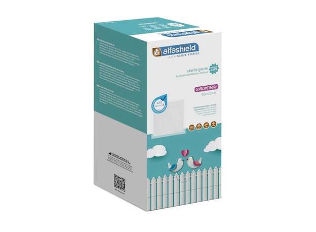 Alfashield Aποστειρωμένες Γάζες 16ply, 5x5cm, 50 τεμ
