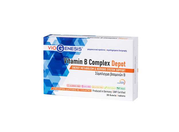 VioGenesis Vitamin B Complex Depot Συμπλήρωμα διατροφής βραδείας αποδέσμευσης με σύμπλεγμα βιταμινών Β 30 tabs