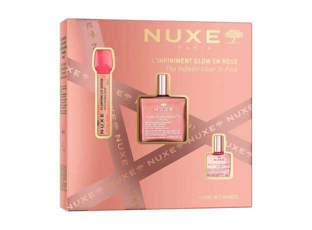 Nuxe Infinite Glow In Pink Huile Prodigieuse Or Florale 50ml, Huile Prodigieuse Florale 10ml, Very Rose, Plumping Lip Serum 8ml