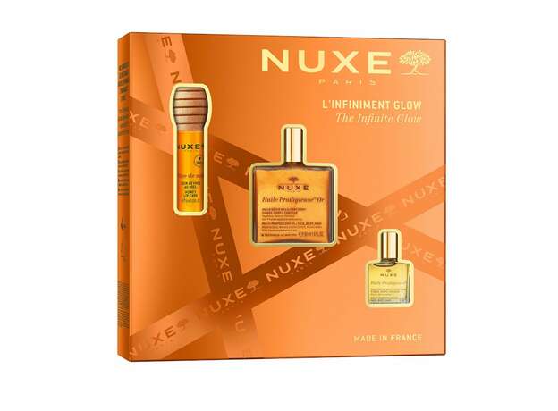 Nuxe The Infinite Glow Set Huile Prodigieuse® Or 50ml, Huile Prodigieuse® 10ml, Rêve de Miel Honey lip care 10ml