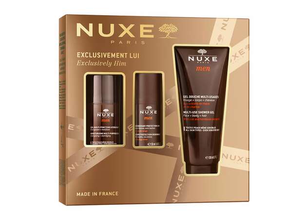 Nuxe Exclusively Him Set Moisturizing Multi-Purpose Gel 50 ml, Multi-Use Shower Gel 200 ml, 4-hr Protection Deodorant 50 ml