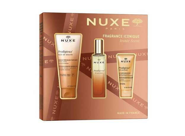 NUXE Prodigieux Iconic Scent Gift Set Prodigieux Le Parfum 30ml, Prodigieux Shower Oil 100ml, Prodigieux Skin-Perfecting Body Milk 30ml