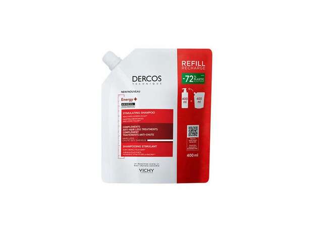 VICHY Dercos Energy+ Δυναμωτικό Σαμπουάν Κατά της Τριχόπτωσης, με Aminexil και Νιασιναμίδη - Οικολογική Συσκευασία Refill (400ml)
