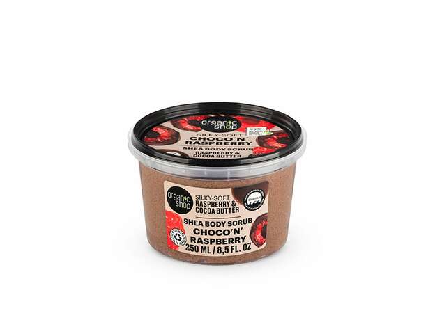 Organic Shop Scrub Σώματος Choco’n’Raspberry με Βατόμουρο & Βούτυρο Κακάο για Απαλή και Ενυδατωμένη Επιδερμίδα, 250ml