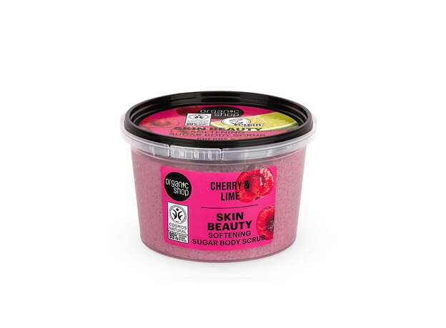 Organic Shop Skin Beauty Scrub σώματος με ζάχαρη για απαλότητα, Κεράσι & Lime, 250ml