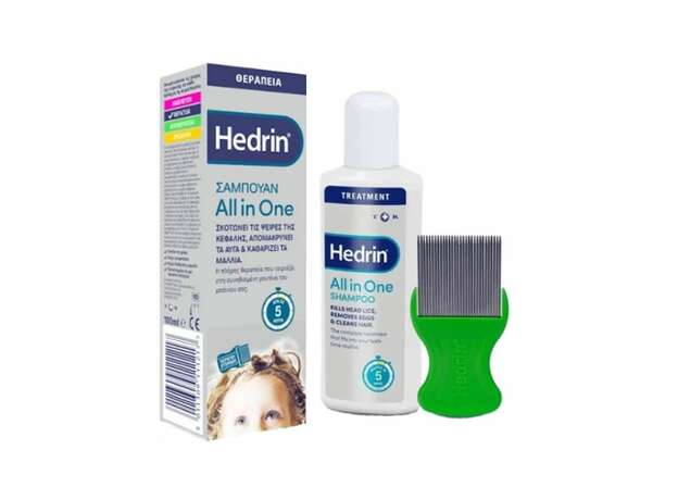 Hedrin All in One Anti-Lice Comb & Shampoo Θεραπευτικό Σαμπουάν Για Τις Ψείρες 100ml