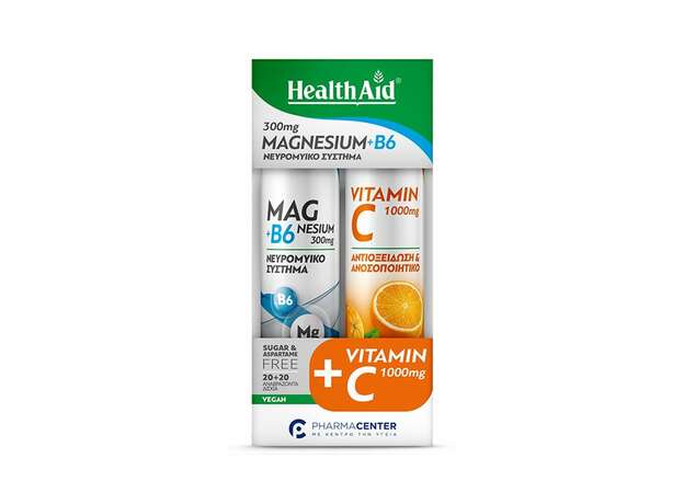Health Aid Promo Pack Magnesium + B6, 20tabs & Vitamin C 1000mg, 20tabs, 1σετ