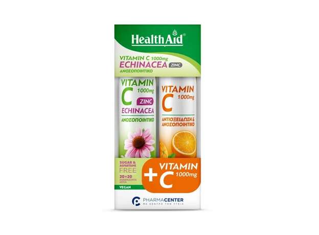 Health Aid Promo Pack Vitamin C 1000mg Echinacea Zinc, 20tabs & Vitamin C 1000mg, 20tabs