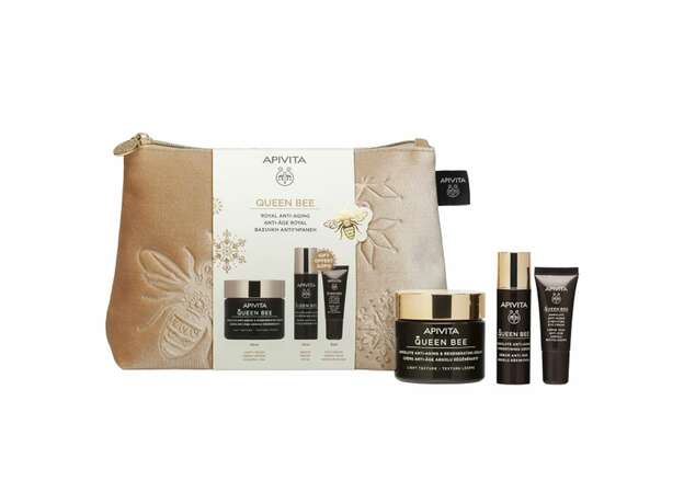 Apivita Promo Queen Bee rich Cream Αντιγηραντική Κρέμα Προσώπου Ελαφριάς Υφής 50ml + Αντιγηραντικός Ορός 10ml + Κρέμα Ματιών 5ml + Νεσεσέρ