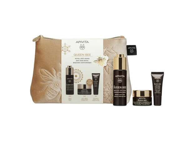 Apivita Promo Queen Bee Serum Αντιγηραντικός Ορός Προσώπου 30ml + Cream light Αντιγηραντική Κρέμα Ελαφριάς Υφής 15ml + Κρέμα ματιών 5ml + Νεσεσέρ