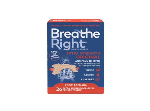 Breathe Right Extra Strength Original Ρινικές Ταινίες Ενός Μεγέθους 26 Ταινίες