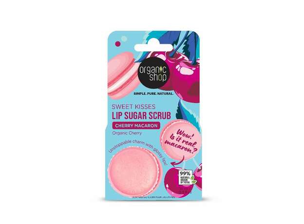 Organic Shop Lip Sugar Scrub Cherry Macaron με Εκχύλισμα Κερασιού για Απαλά & Ενυδατωμένα Χείλη, 10ml