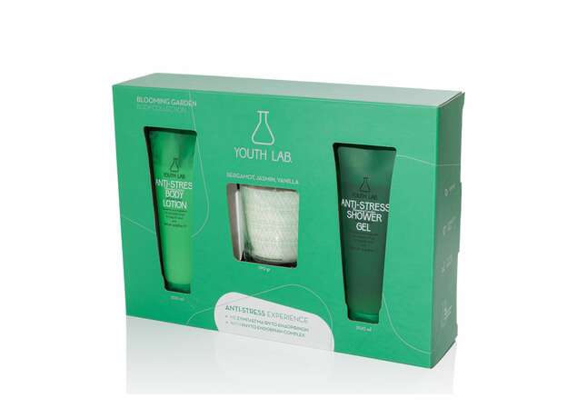 Youth Lab. Blooming Garden Body & Candle Set Blooming Garden Anti-Stress Shower Gel 200ml, Blooming Garden Anti-Stress Body Lotion 200ml & Κερί Blooming Garden 1tem