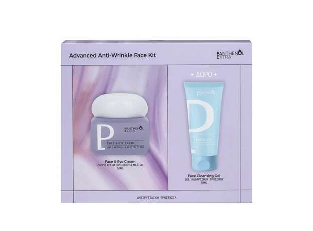 Medisei Panthenol Extra Advanced Anti-Wrinkle Face Kit Panthenol Extra Face & Eye Cream 24ωρη Αντιρυτιδική Κρέμα Προσώπου - ματιών 50ml + Panthenol Extra Face Cleansing Gel Αφρώδες gel καθαρισμού 50ml