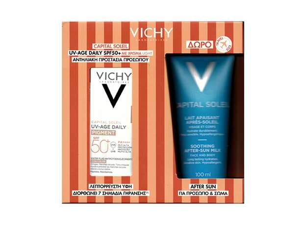 Vichy Promo Vichy Capital Soleil SPF50+ UV-Age Daily Pigmented 40ml) & Δώρο Soothing After-Sun Milk 100ml