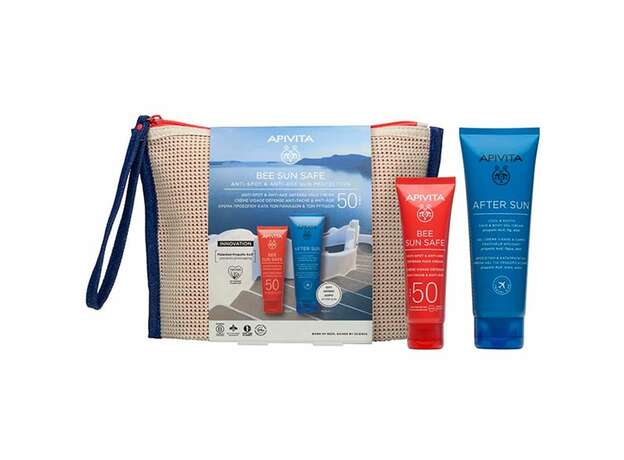 Apivita Promo Bee Sun Safe Anti-Spot & Anti-Age Sun Protection Κρέμα Προσώπου Κατά των Πανάδων & των Ρυτίδων SPF50, 50ml & Δώρο After Sun Δροσιστική & Καταπραϋντική Κρέμα-Gel για Πρόσωπο & Σώμα, 100ml, & Δώρο Νεσεσέρ, 1σετ